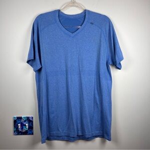 LULULEMON Metal Vent Blue Workout V-neck Shirt Top Size Large Lightweight Run